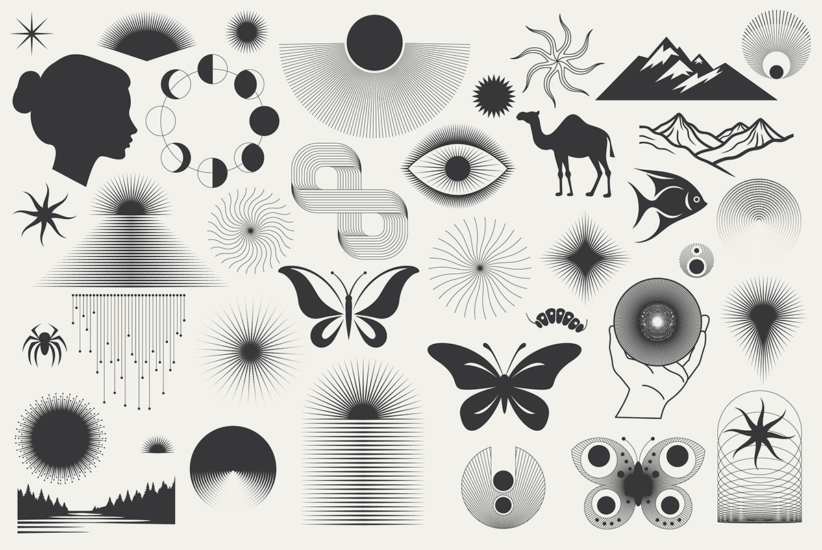 collage digital ILLUSTRATION  boho vector adobe illustrator bohemian floral astronomy jungle animals graphic assets