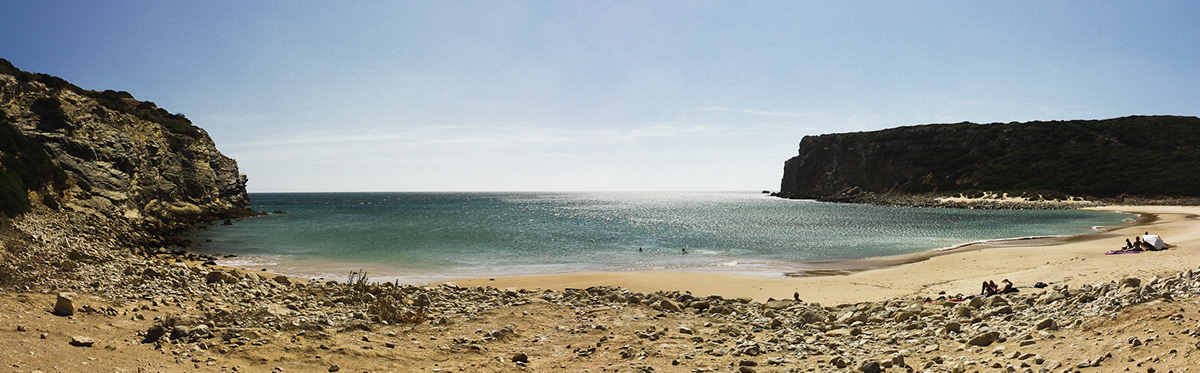 Algarve Portugal Surf Ocean beach waves cliff reflection panorama Landscape