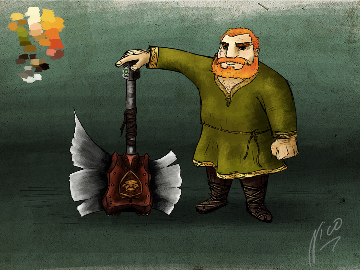 dwarf ilustration medieval axe dibujo photoshop irish ginger redhead