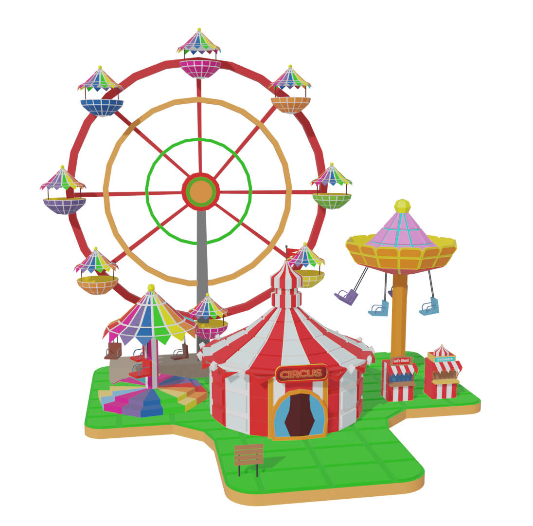 blocks amusement park Low Poly 3d modeling Ferris Wheel swings Playground