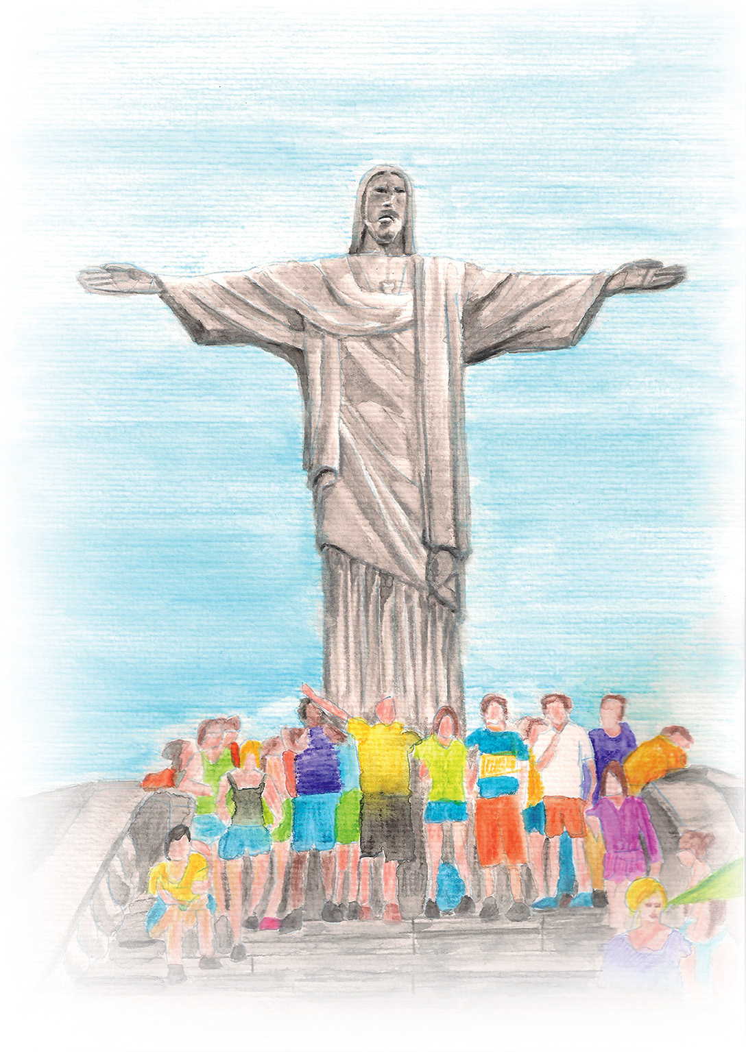 cristo redentor Rio de Janeiro rio faith watercolor Blue Graphite