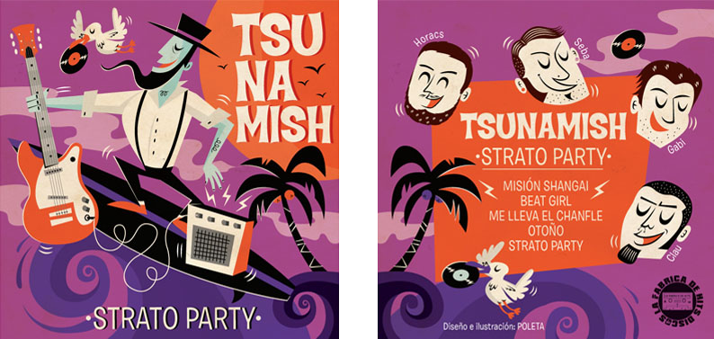 tsunamish surf rock music ILLUSTRATION  graphic design  CD cover album cover strato party surf music Poleta Art