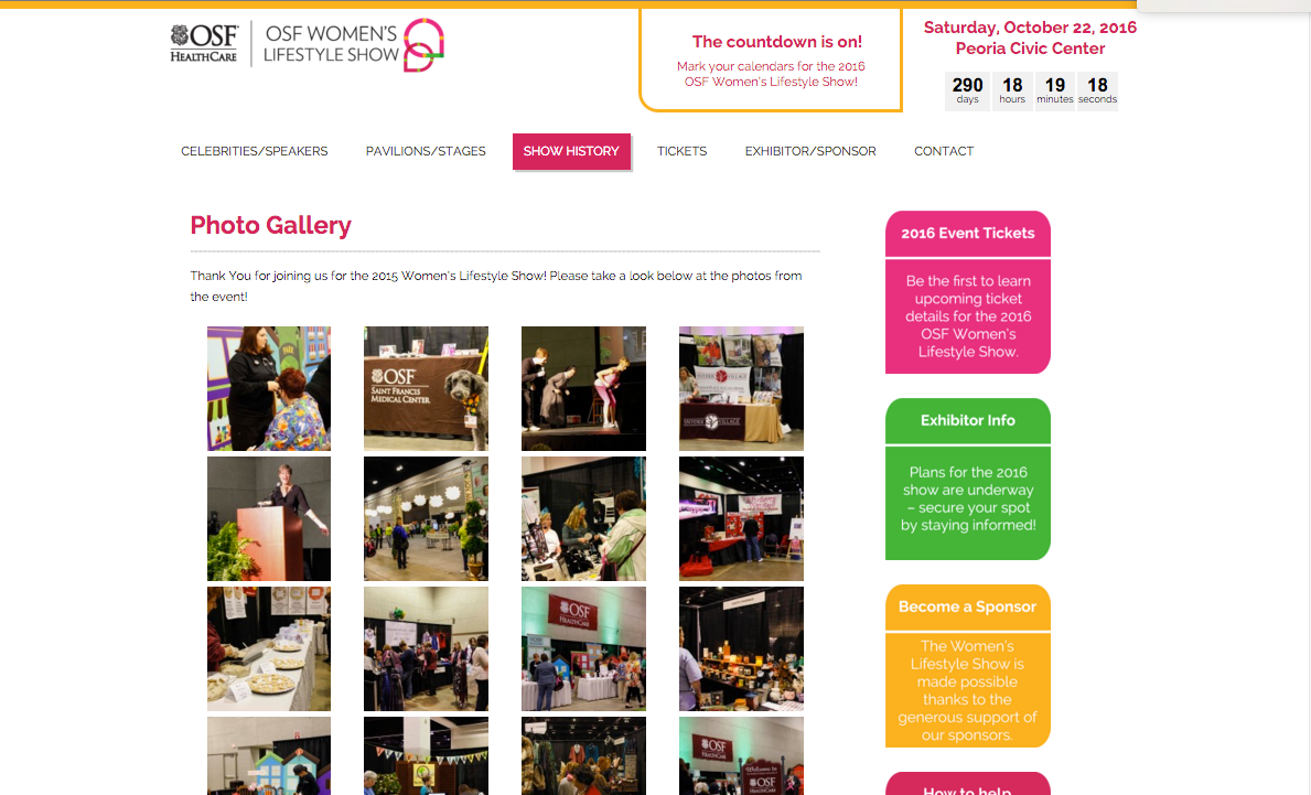 event marketing Website home page Events