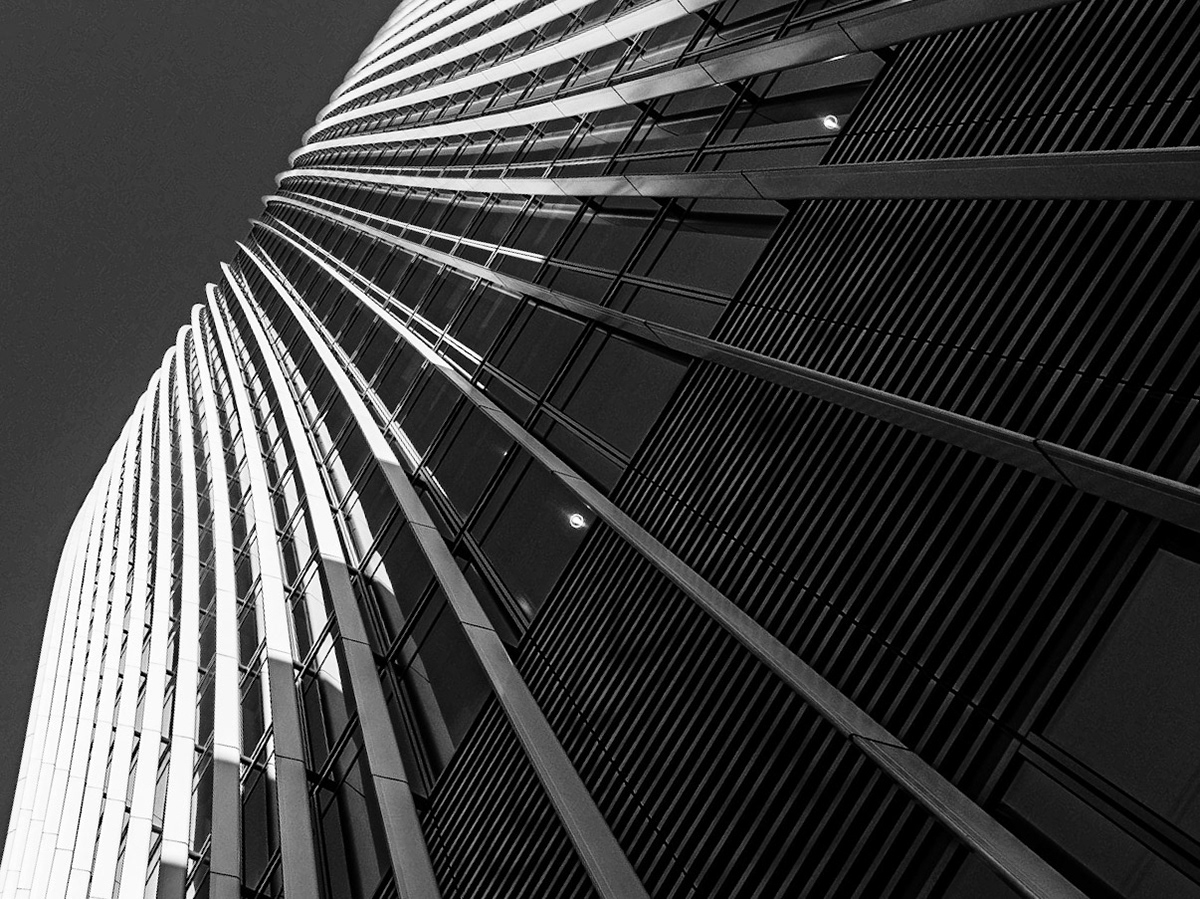 Image may contain: skyscraper, black and white and abstract