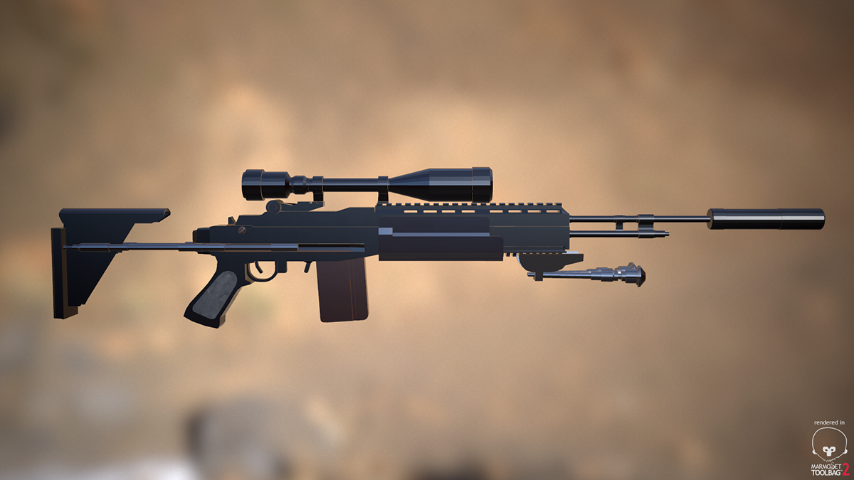 3D model MK14-EBR assault rifle Maya marmoset toolbag rendering modeling Game Development Game Modeling