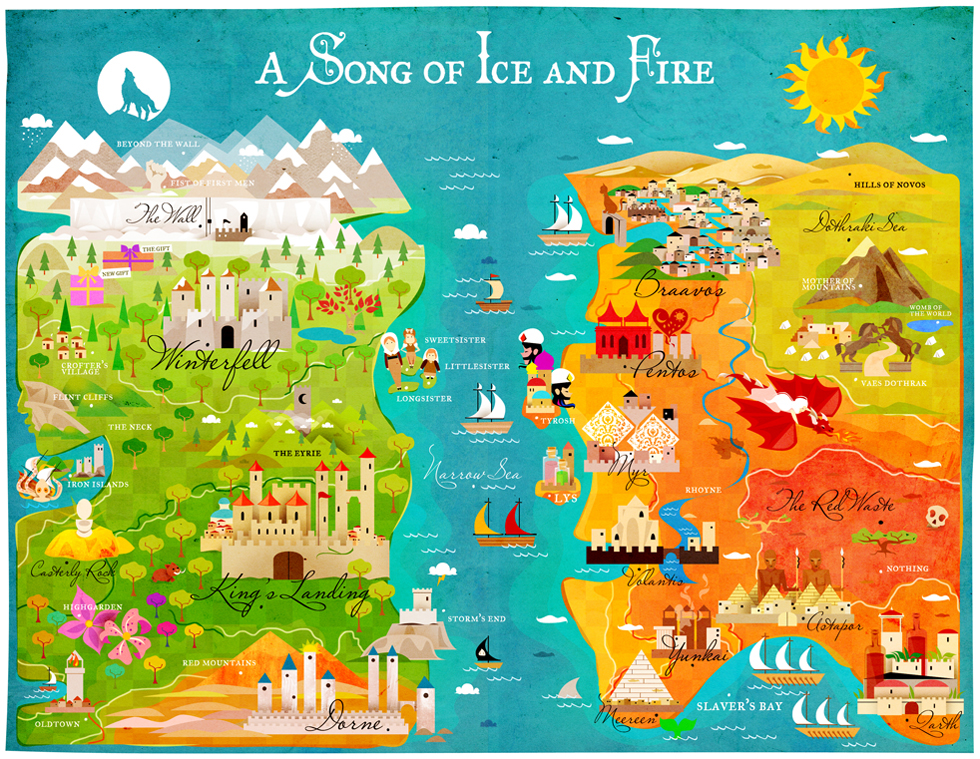 map Game of Thrones a song of ice and fire kitkat pecson cute colorful targaryen daenerys targaryen dothraki king's landing Winterfell braavos dorne