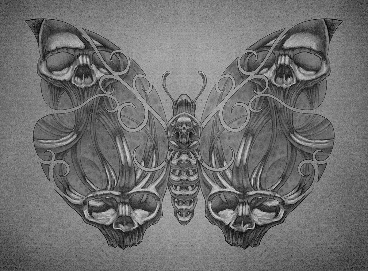 tattoo Tattooart bomechanic butterfly skull skulltattoo butterflytattoo realistictattoo biomechanictattoo