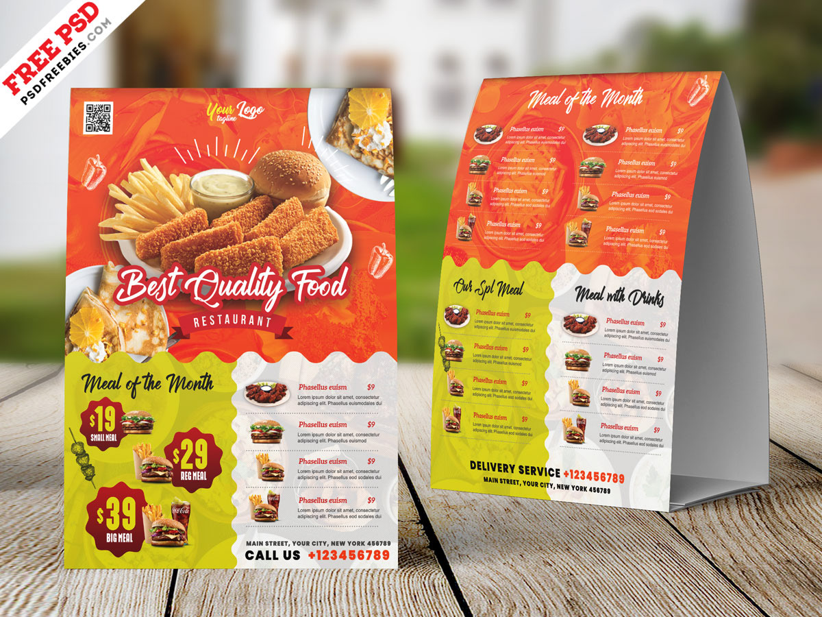 free psd psd tent card Table Tent Card restaurant menu food menu photoshop graphic design  psd template Free Template