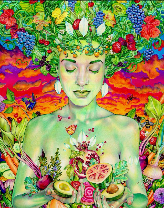 green goddess greengoddess prismacolo coloredpencil fresh Fruit veggies vegetables Nature mothernature growth seeds organic herbs bright colorful wild wilderness bugs