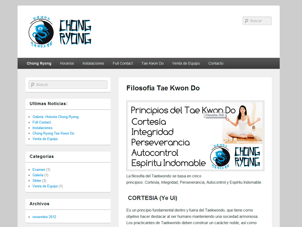 Tae Kwon Do Chong Ryong  sitio web escuela