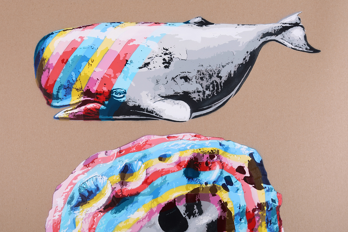 Whale asteroid color mechanism nevercrew stencil print