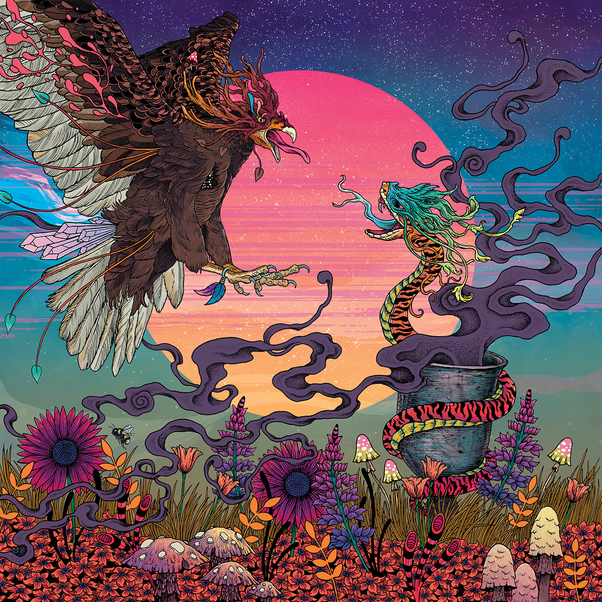 metal artwork album art psychedelic art mythical beasts music sunset album cover ILLUSTRATION 