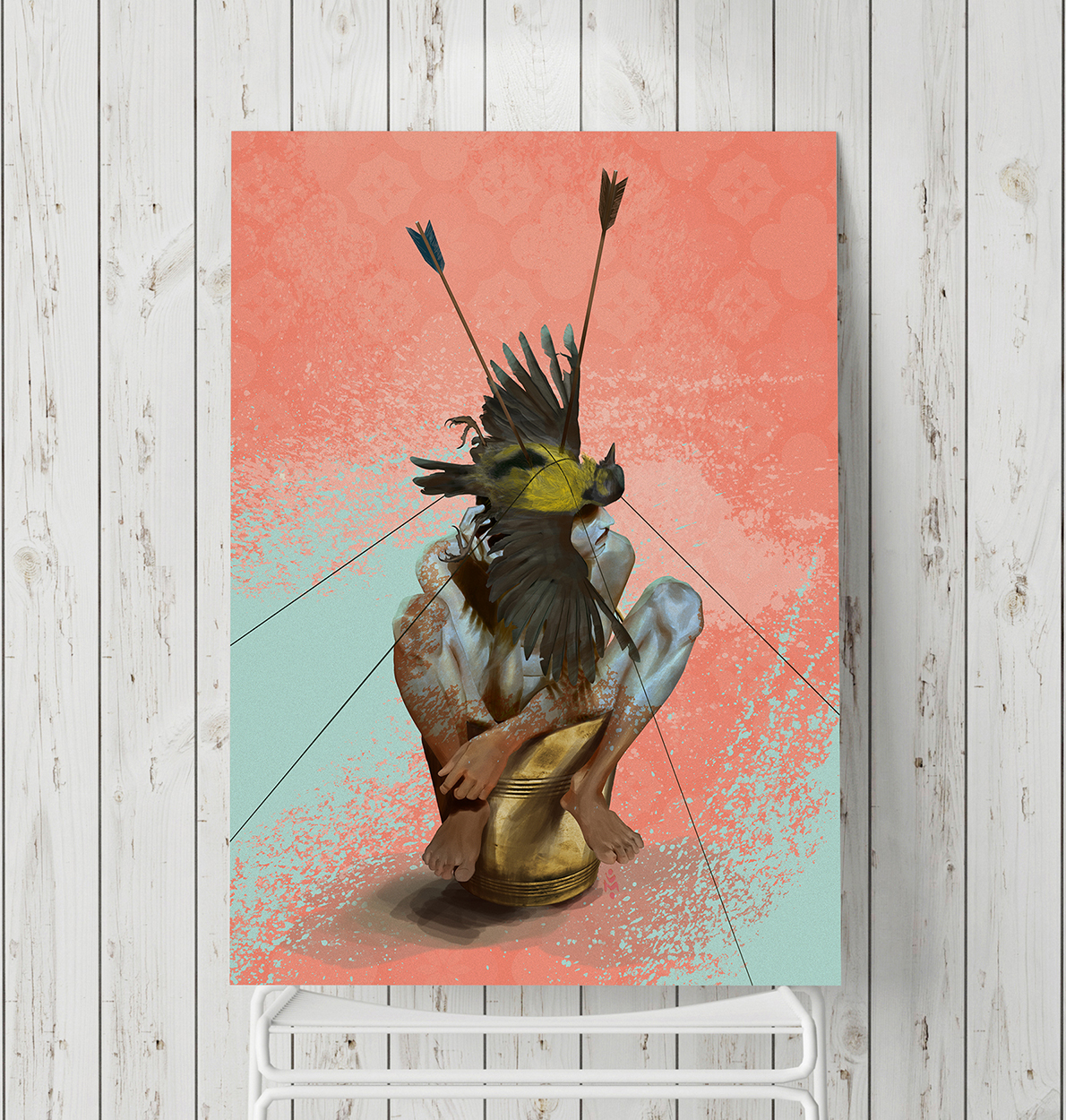 digital man bird bow arrow SKY basket ILLUSTRATION  poster wacom