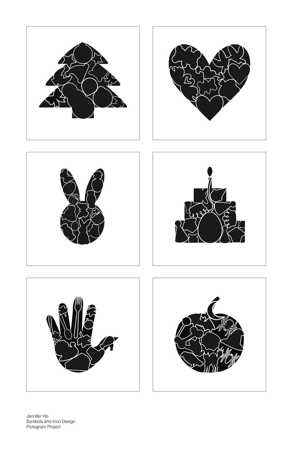 holiday cards  cut paper symbols icons cards Silhouette shapes black one color Blade Holiday card