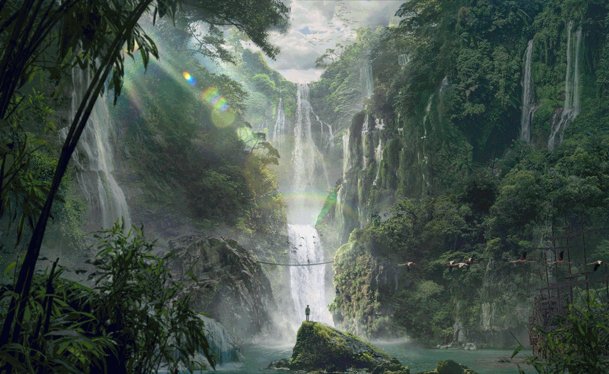 Matte Painting waterfall Digital Art  photoshop compositing