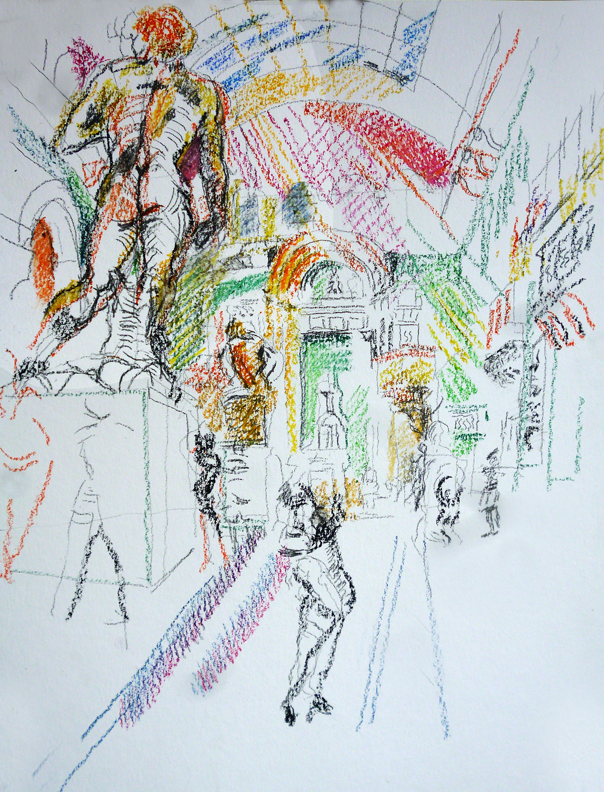 drawings Perspective charcoal pastel V&A London statue of david