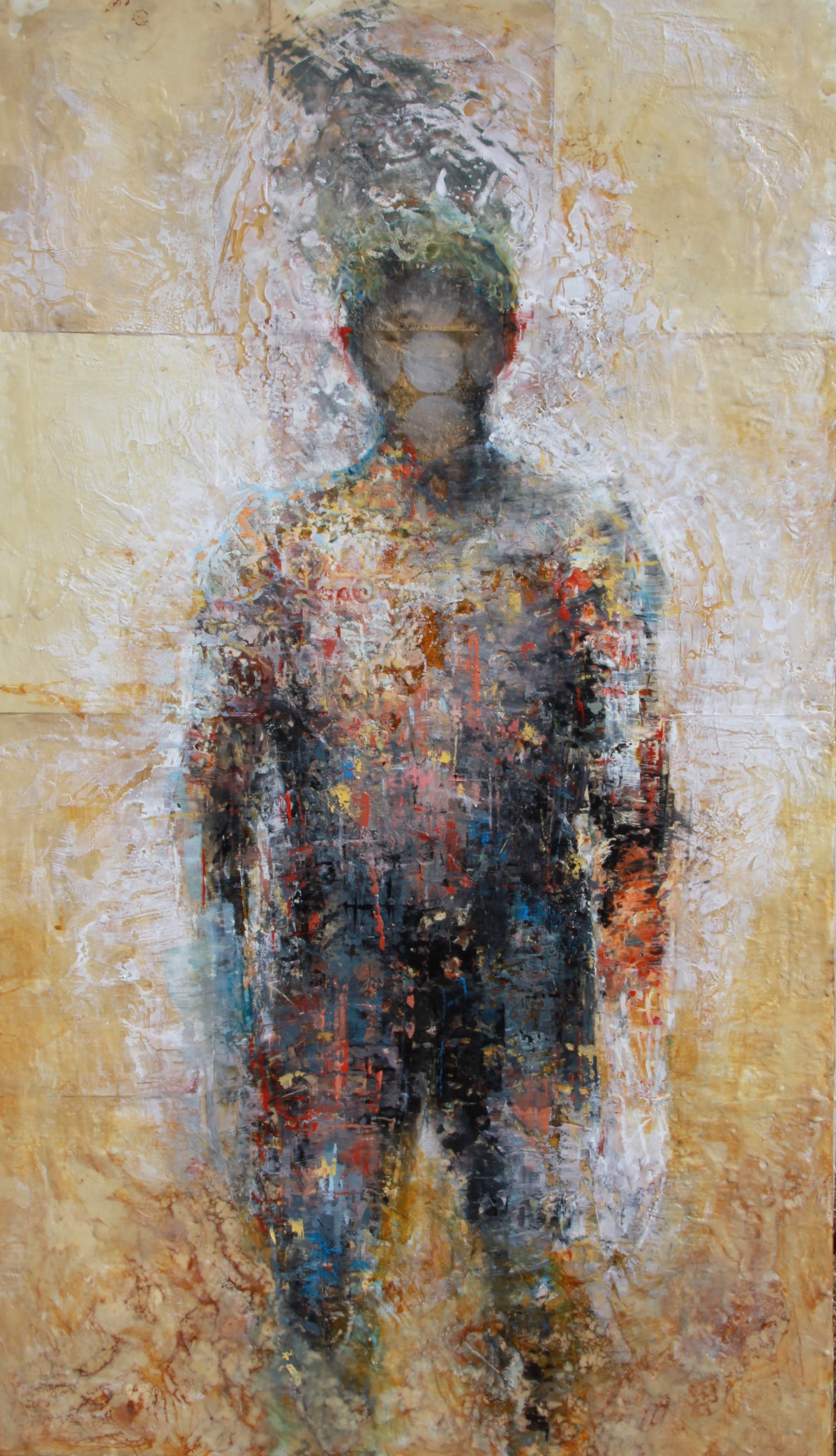 man figure figurative person deconstruct Expressionism contemporary art mixed media paper beeswax Petrucci