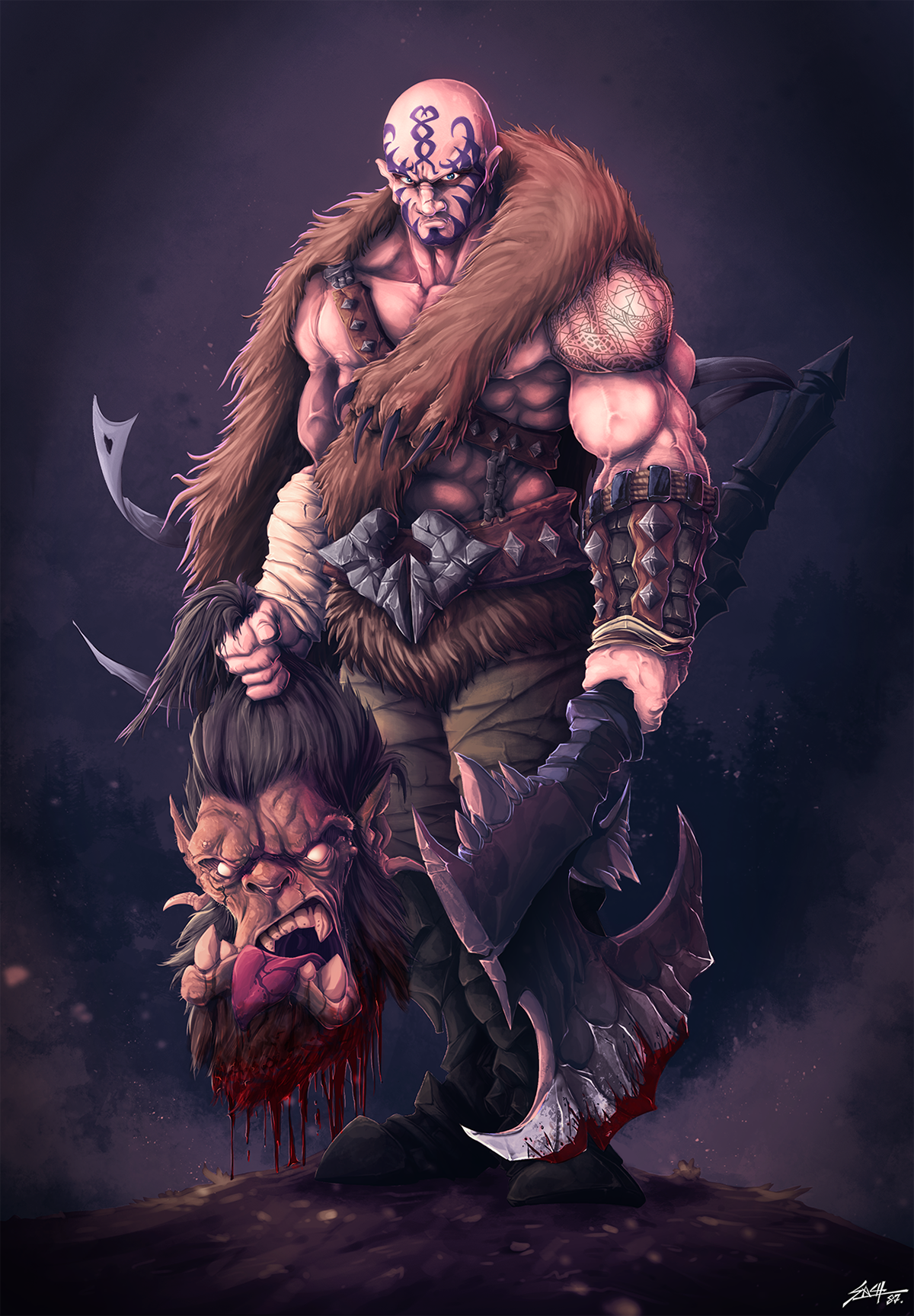 Character design ILLUSTRATION  digital viking warrior orc axe