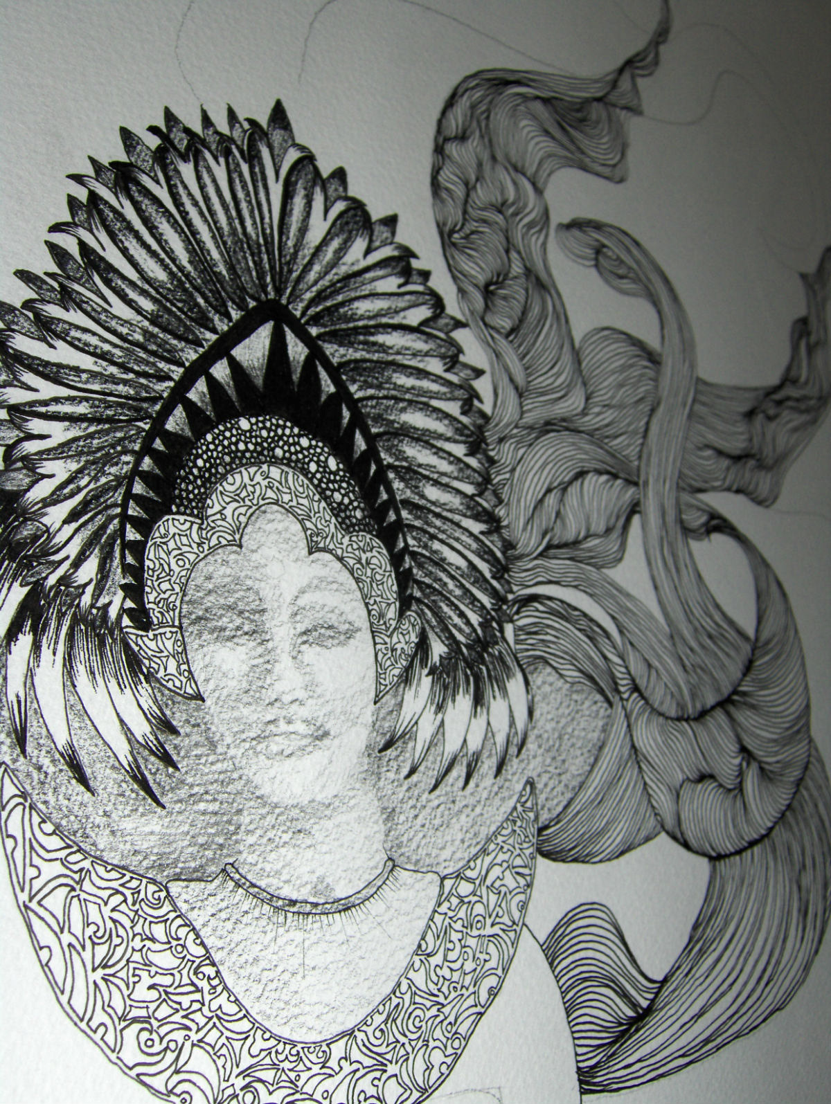 woman  pencil ink head dress abstract free hand