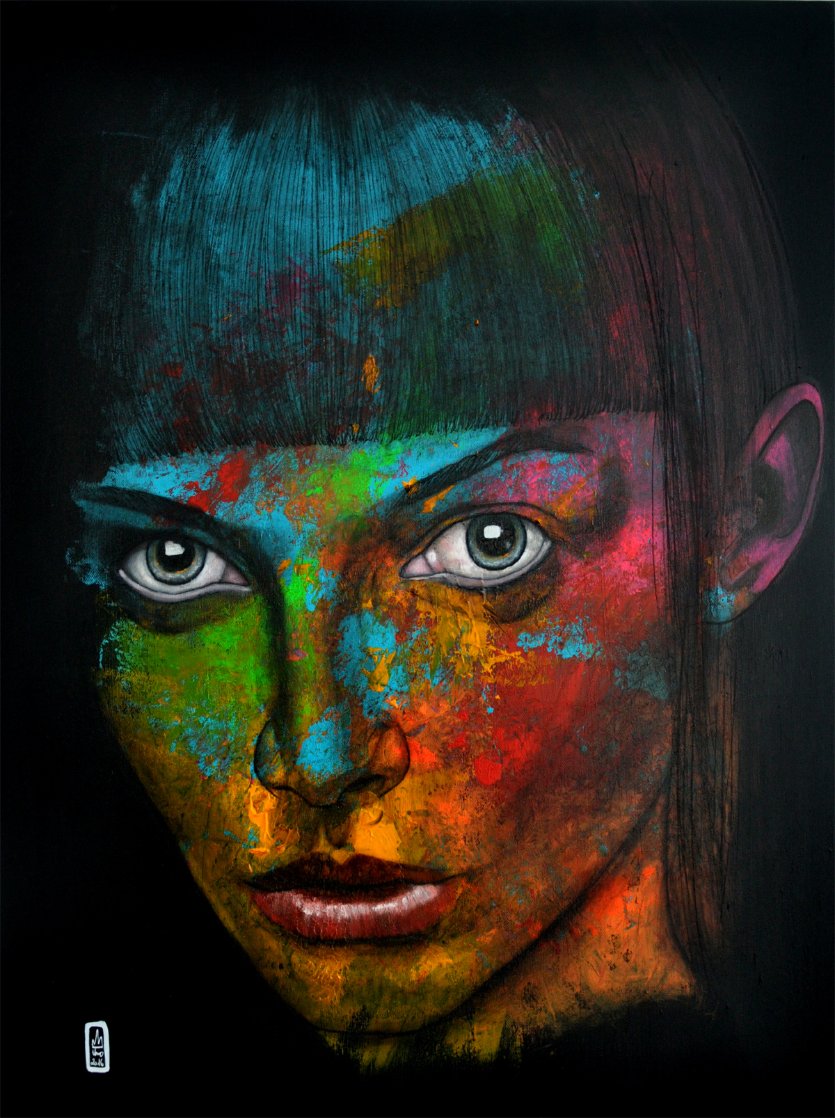 woman women face portrait pop Street Art  UMO colorful Graffiti beauty