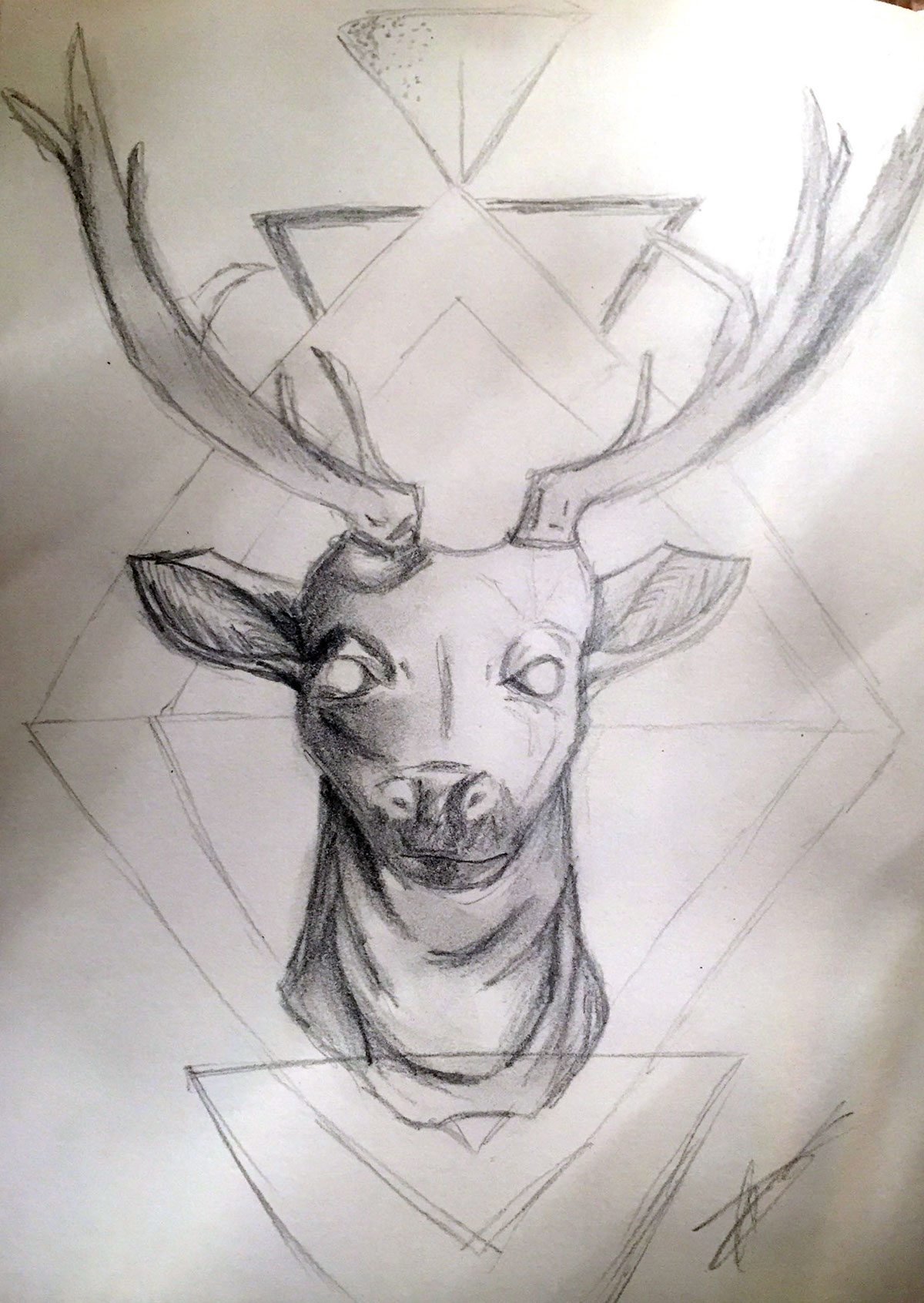 sketch deer women wolf
