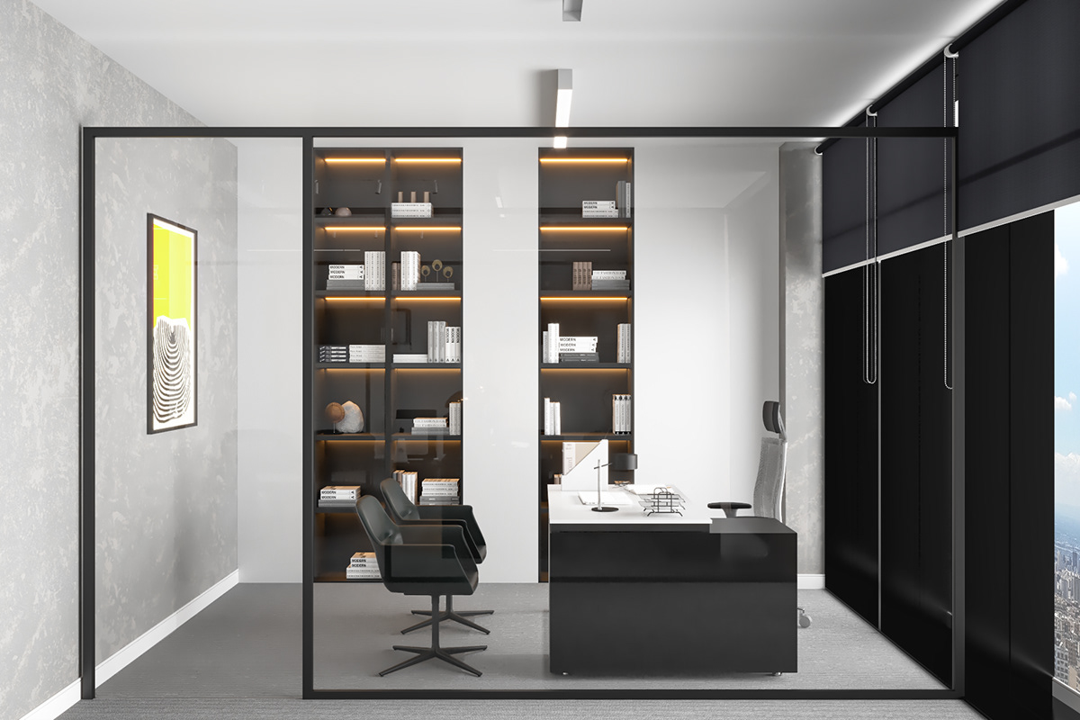 architect architecture Black&white counter reception visualization vray interior design  modern office Office Design