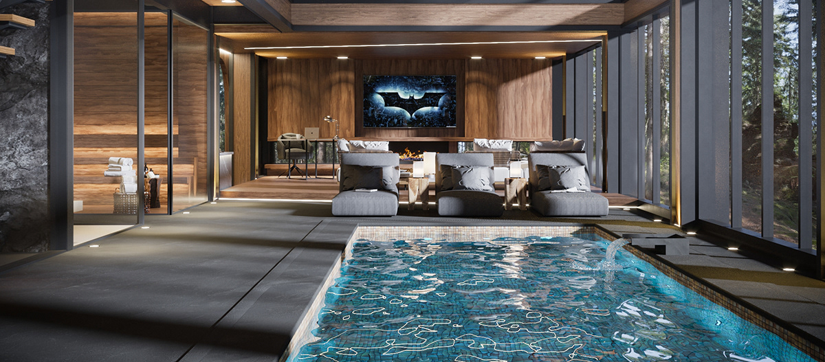 3ds max architecture corona interior design  kitchen living room poolside Render Villa visualization