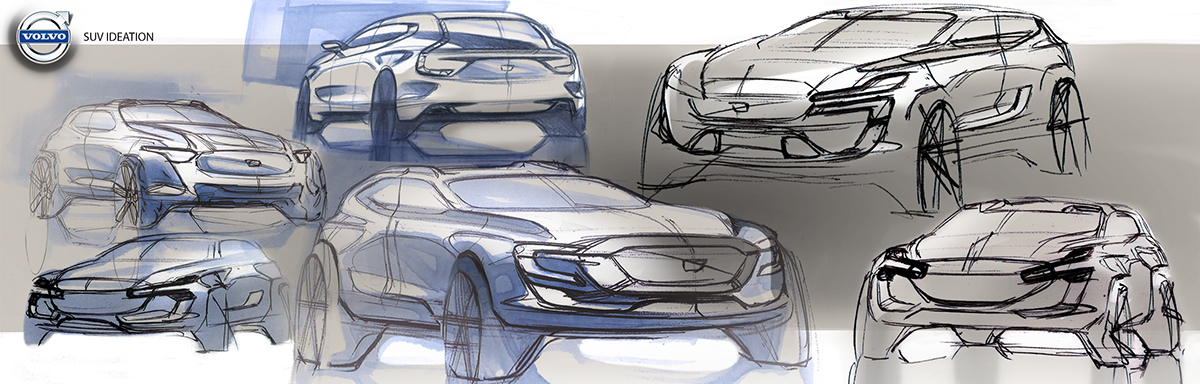 Volvo shooting brake suv station wagon sketches Rough CAD rendering