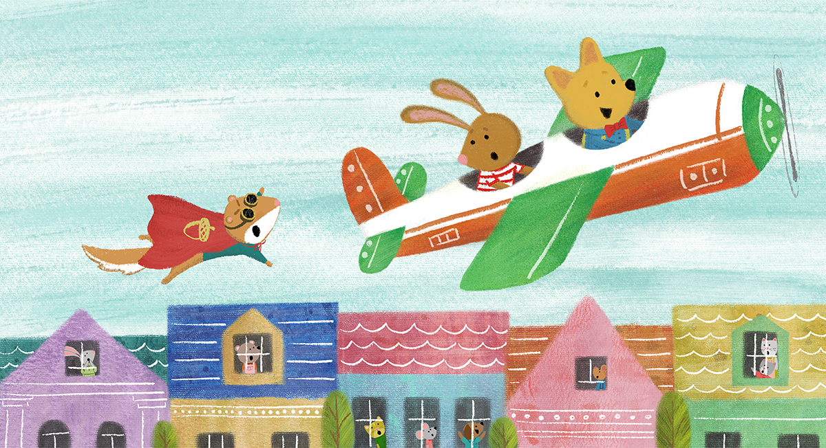 children's illustration children's book dog bunny airplane