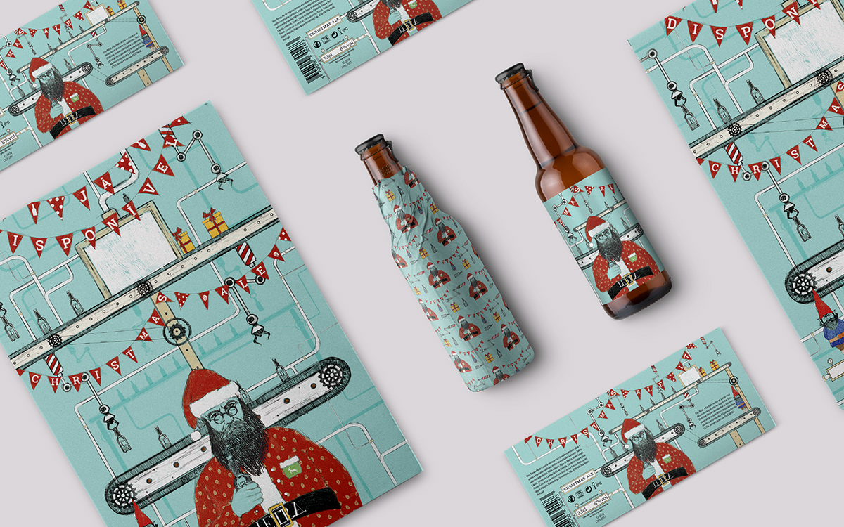 Christmas craft beer Santa Claus factory Label pattern Wrap cerveja letra letra