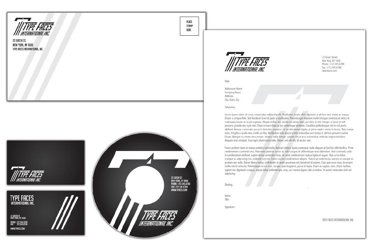 rebranding Project Typeface International envelope cd BuisnessCards Buisness cards letterhead