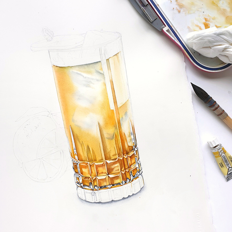 aquarelle beverage cocktail crystal drink Food  Fruit glass realistic watercolor