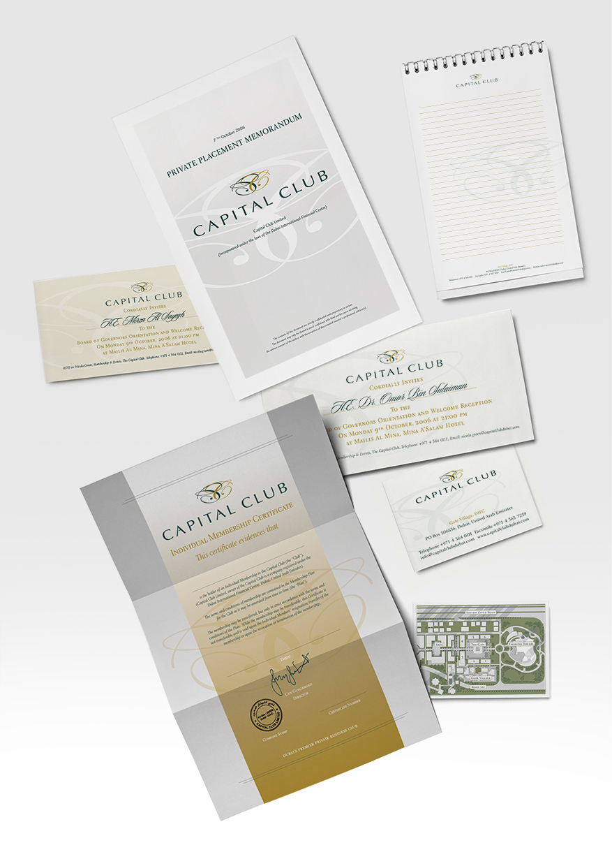 Capital Club social club Business Club dubai brand identity marketing   invite communication design graphics private club development Hospitality Corporate Identity