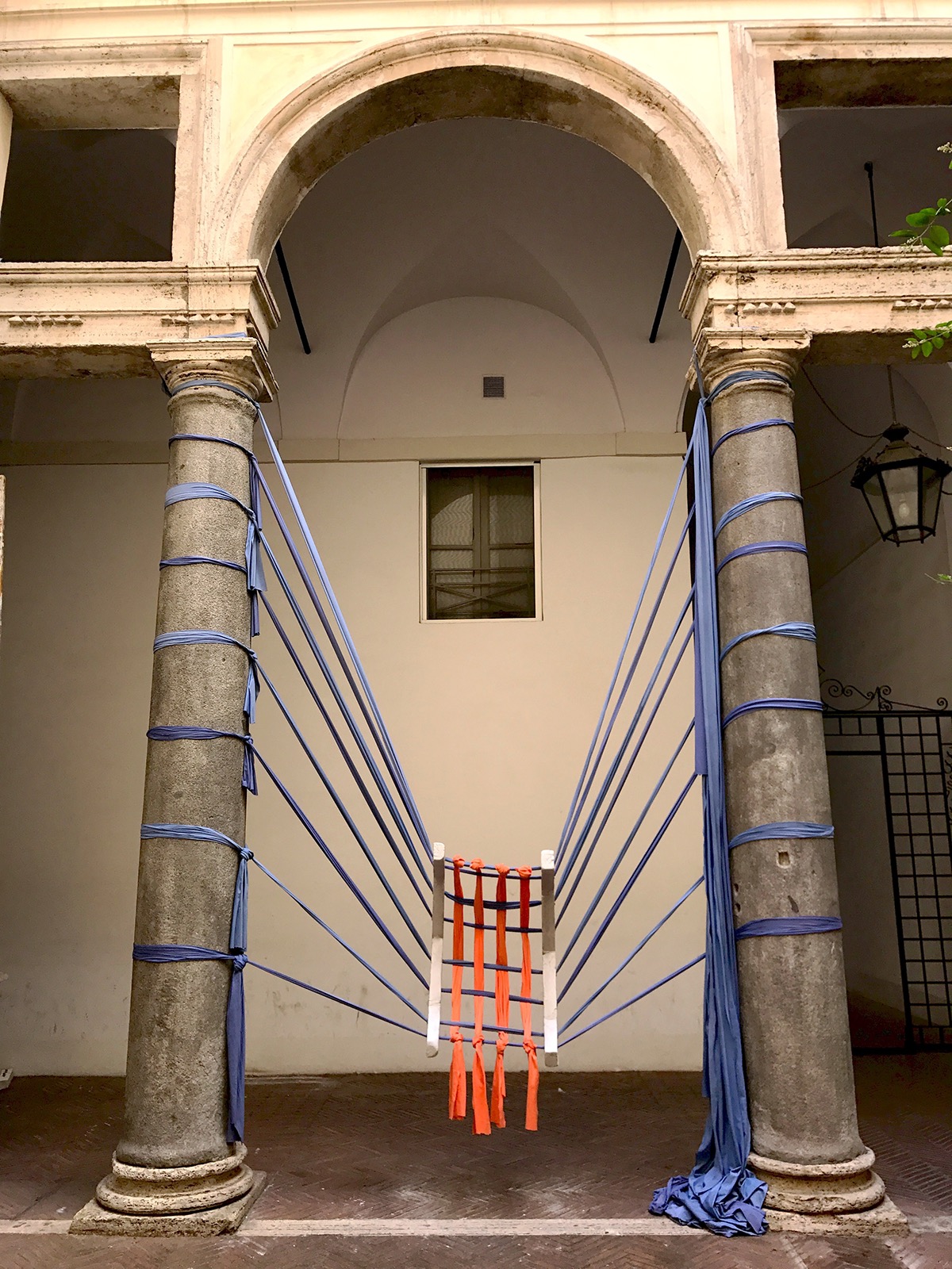 Adobe Portfolio sculpture textile installation. architecture Woven weave Warp weft scale chair furniture Rome Landscape