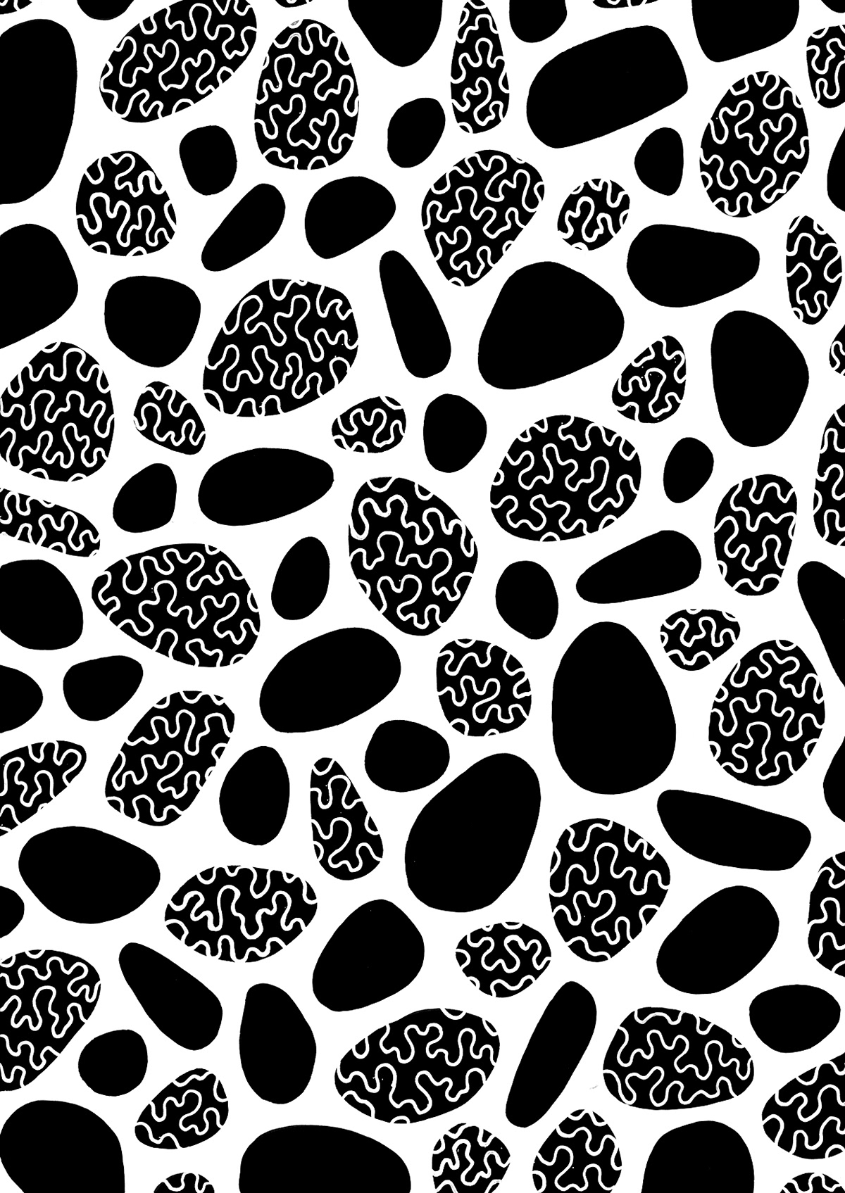 Abstract black and white pattern inspired by rocks on the beach of the Mediterranean, by Stillo Noir