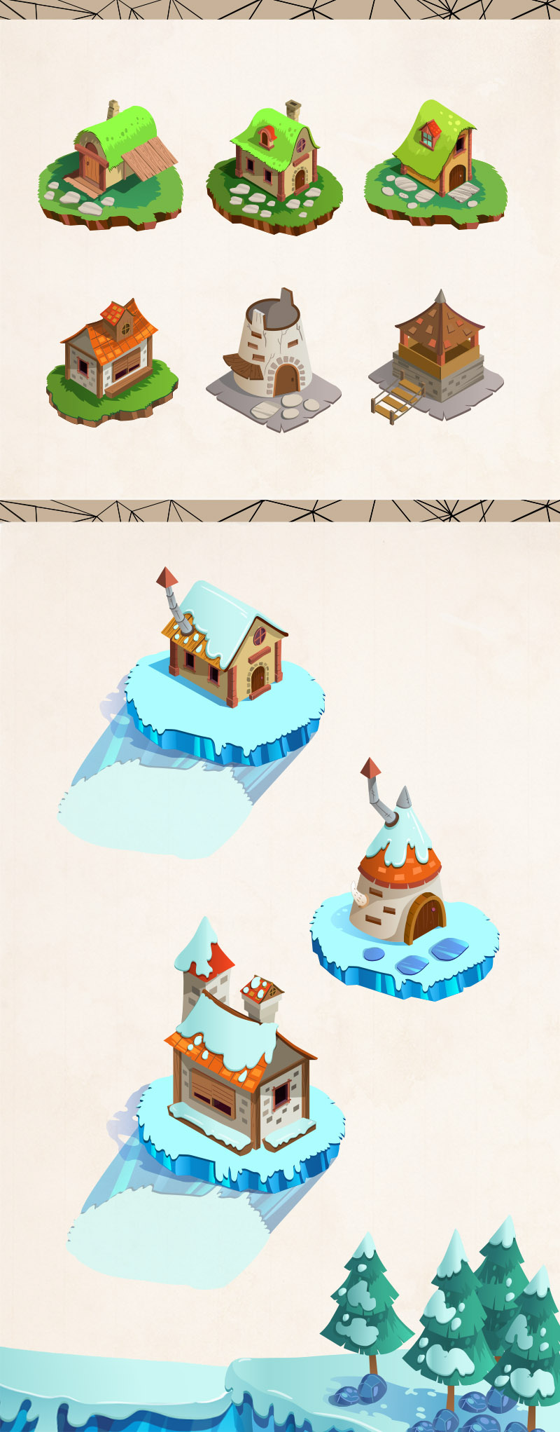 game design illustration level map concept iPad ios game Theme winter volcano Greenland Landscape cartoon art digital