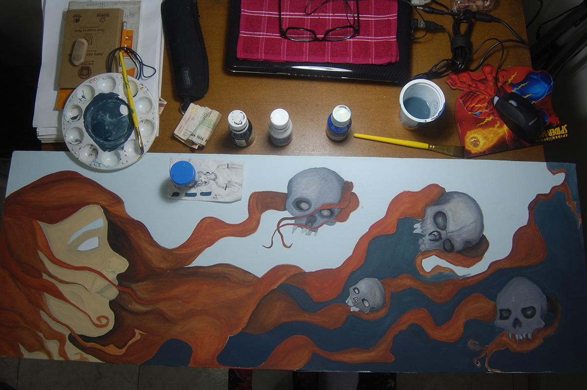 painting   skull acrylic ILLUSTRATION  ink art