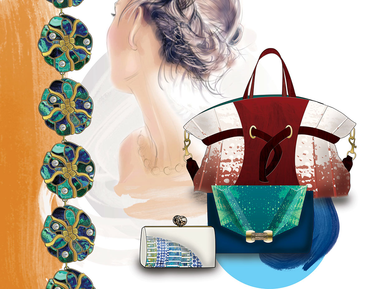 sea urchin Fossil shell star accessory design SCAD jewelry accessories Handbag Design handbag Necklace sketch rendering ideation technical flats