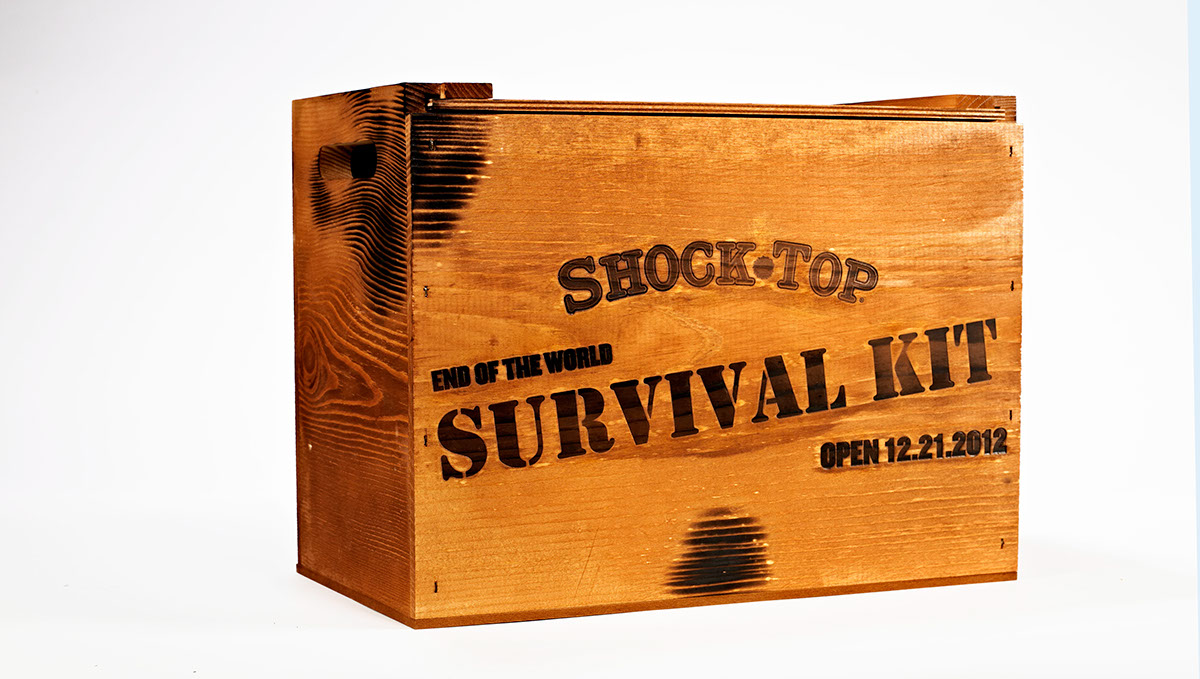 beer Custom box shock top Wood Crate survival kit product launch kit PR kit press kit sales kit promotional packaging made in USA Spirits alcohol liquor