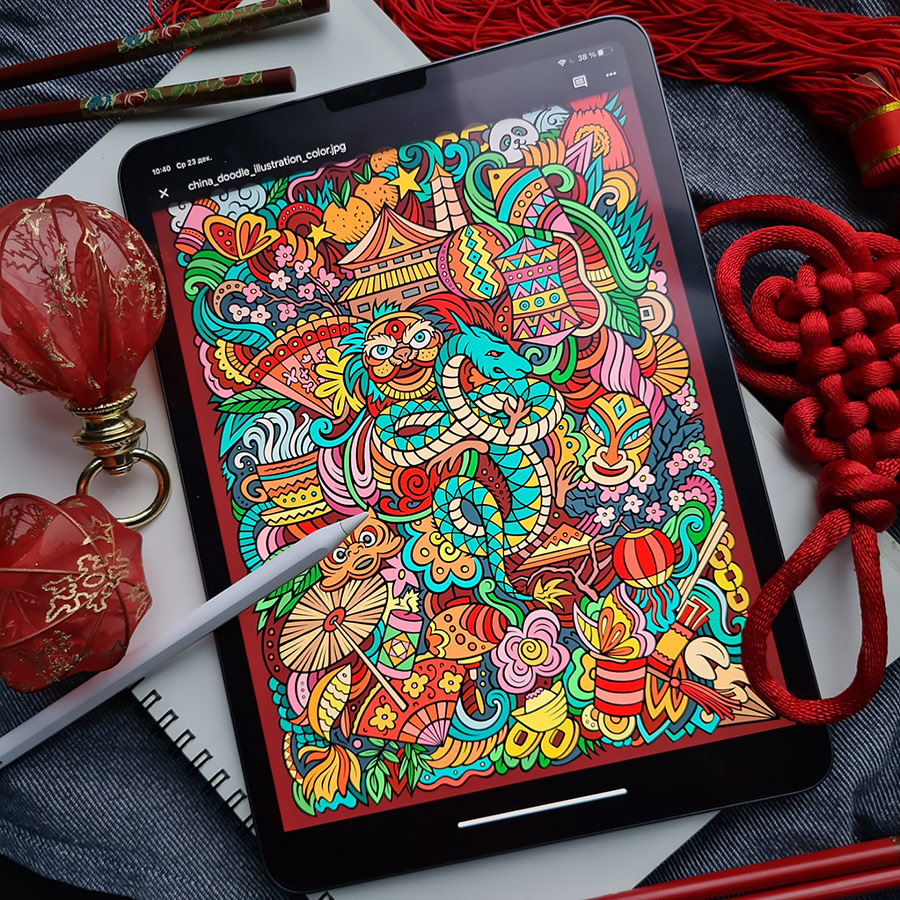 cartoon china chinese chinese doodle chinese new year doodle dragon Hand drawn Doodle iPad drawing Procreate doodle