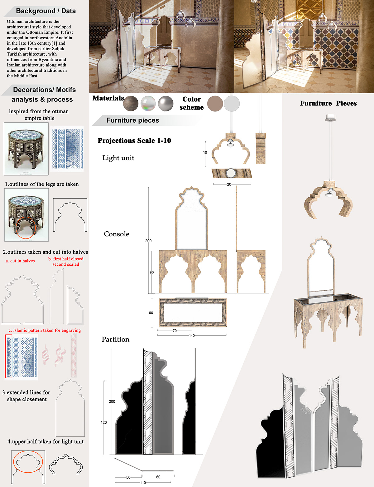 3D arches design furniture islamic mihrab modeling Mosques texturing visualization