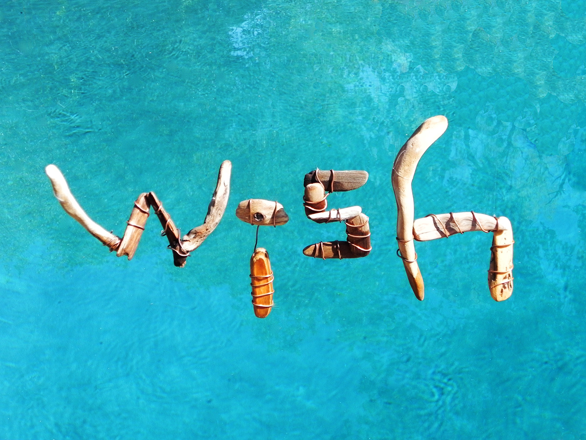 wish driftwood wood wire copper word Pool SKY