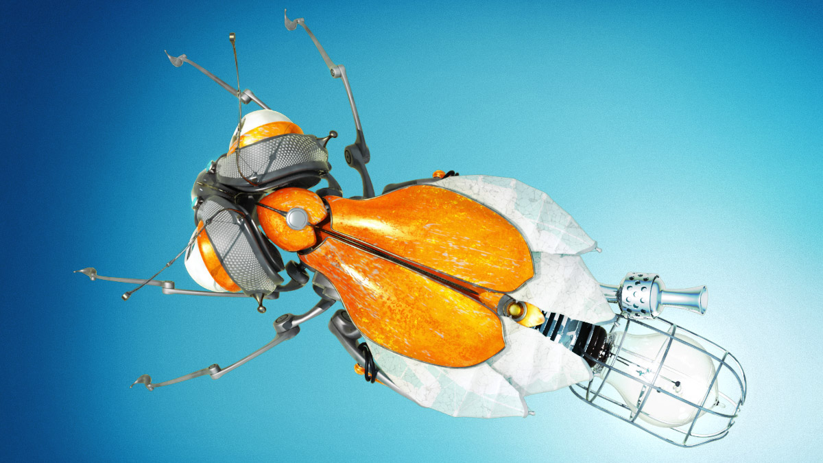 3D lightning bug mechanical robot Retro robert henry Luxology Modo nvidia firefly bug insect visionarylogic