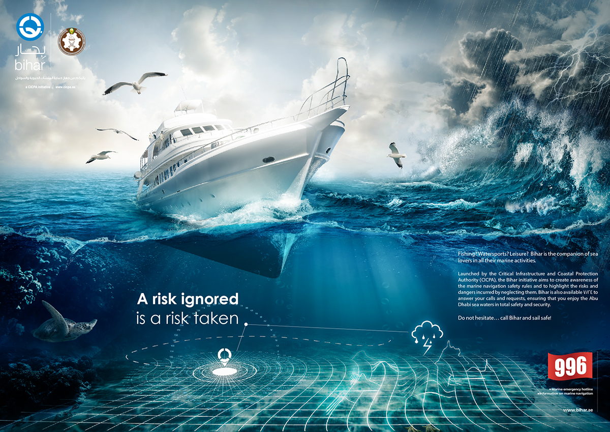 ad design bihar sea marine blue color under water brand visual creative UAE fishing navy campaign