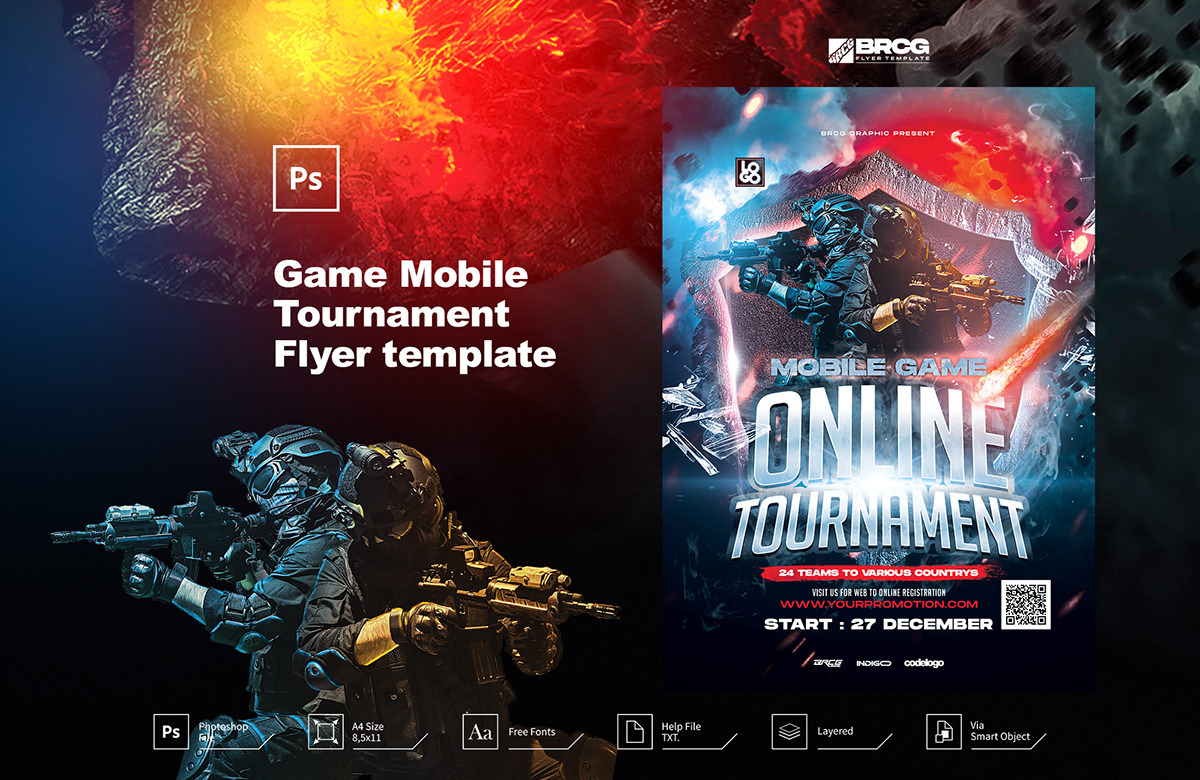 BRCG GRAPHIC esport flyer template FPS  MODE FREEFIRE game Gamers mobile game PUBGM sports