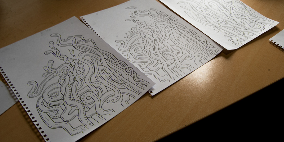 commission doodlestyle fluid Chaotic pattern eye art mul design sketch pencil pen ink
