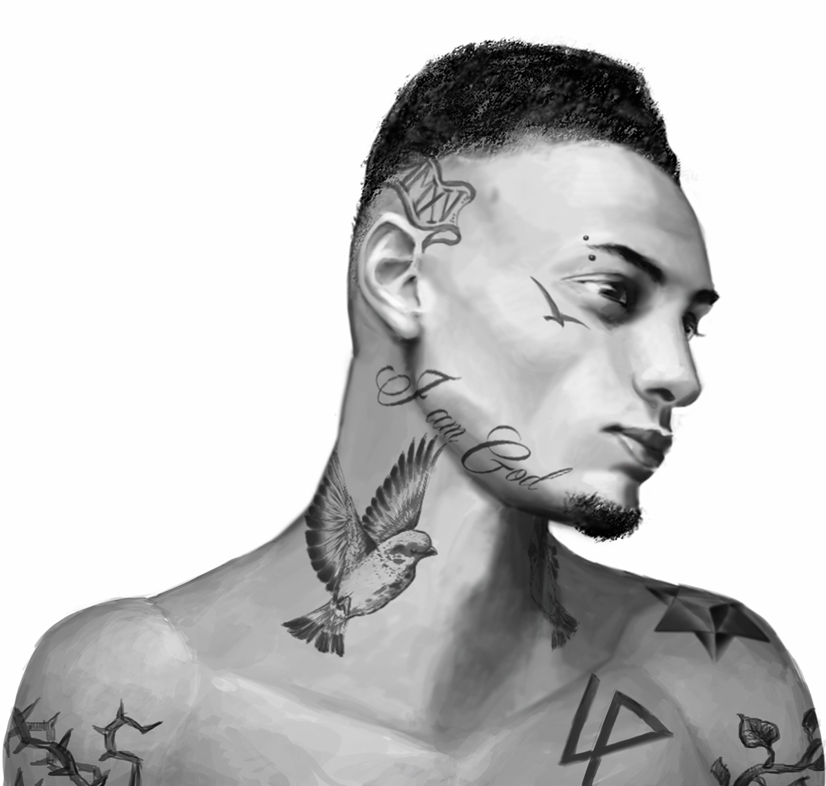 VATO Magazine Leon De Platino hair hairstyle Hair Cut male model black and white b&w blanco y negro commission Realism hyperrrealism tattoo ink portrait