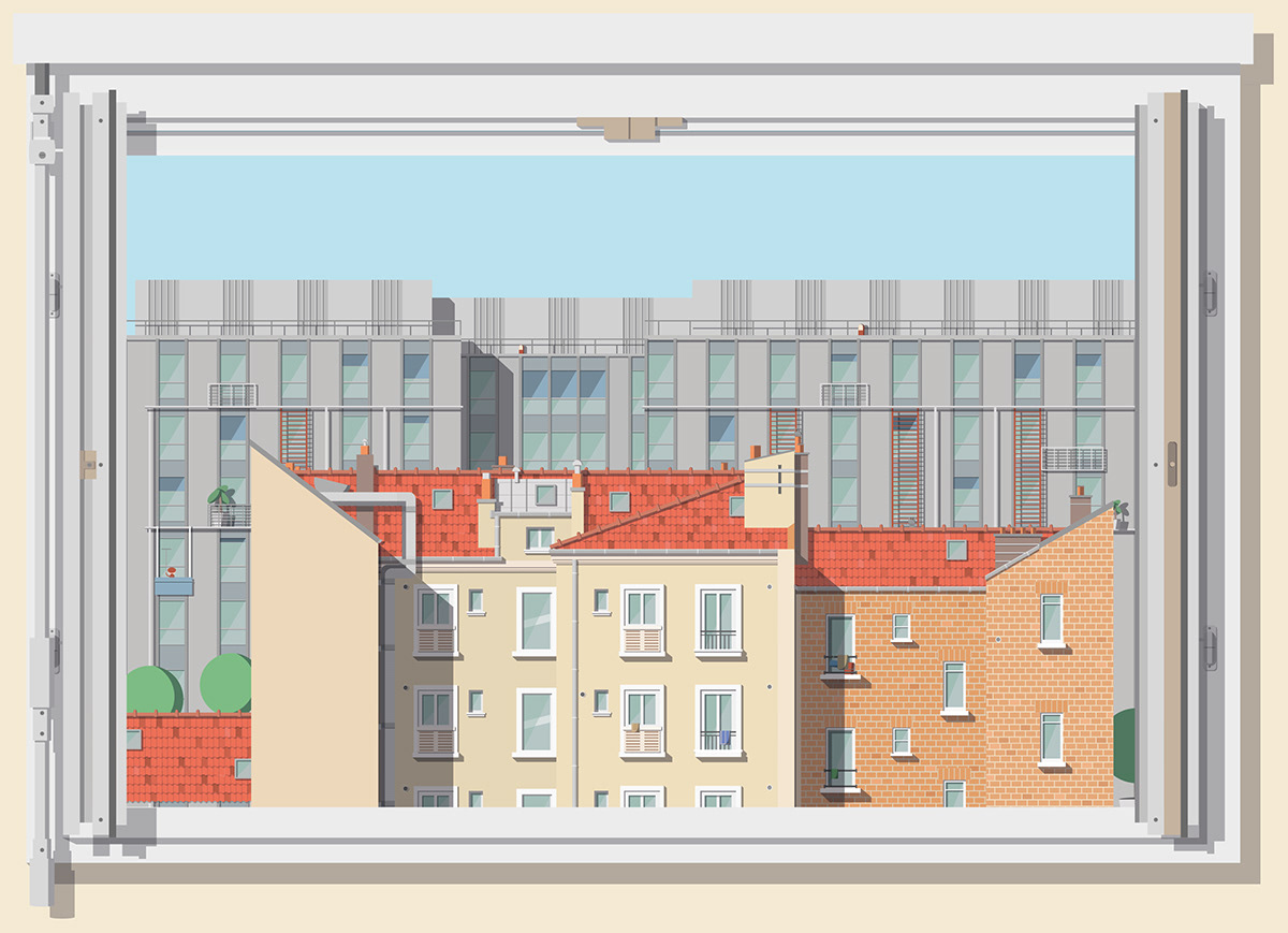 Illustrator flat-design  city vector windows Paris flat