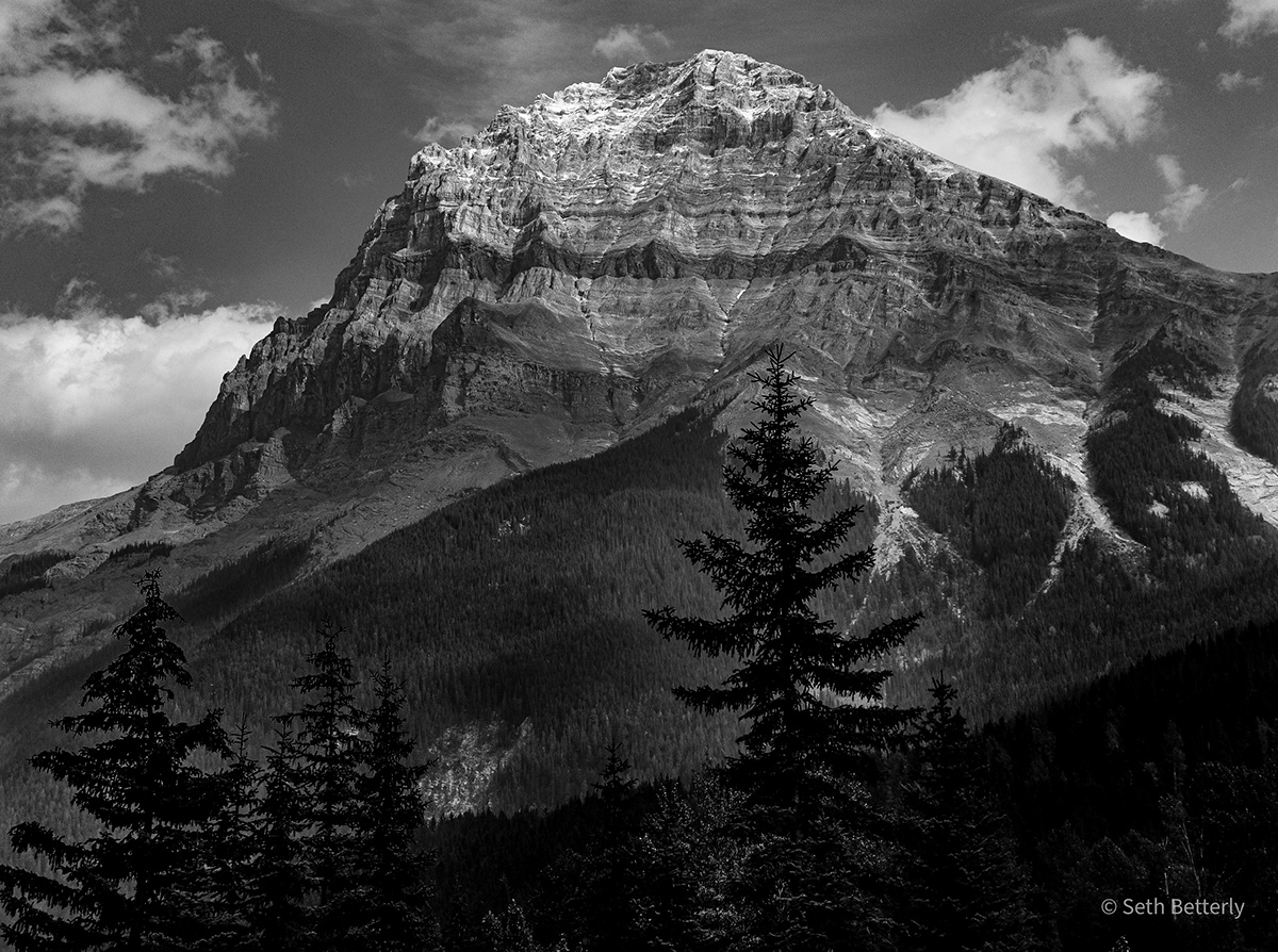 black and white Canada clouds forest Landscape monochrome mountain National Park Nature outdoors SKY snow Tree  valley yoho