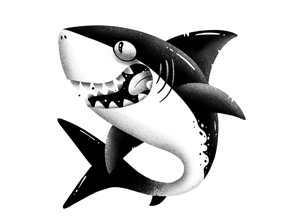print Rooster shark Cat ramen poster wolf black & white tshirt fish